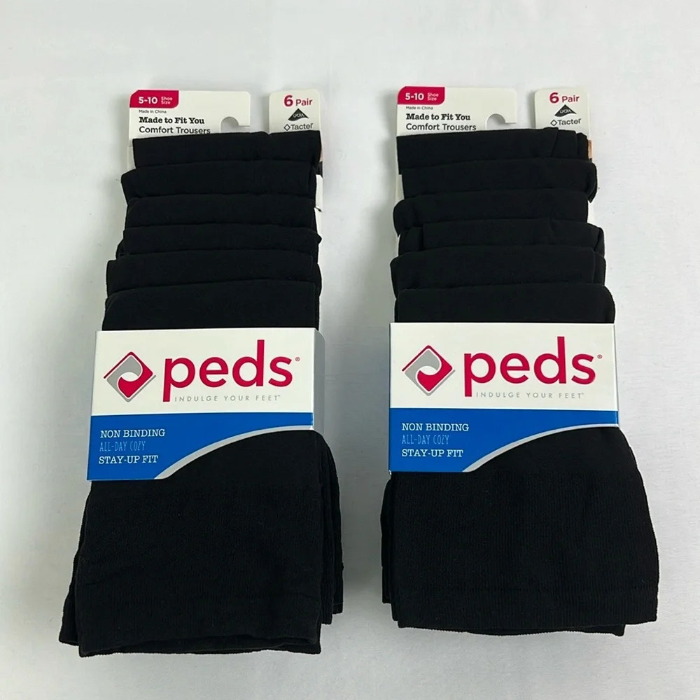 Peds New Women's 5-10 Shoe Size‎ Black Non-Binding Comfort Trousers 12 Socks